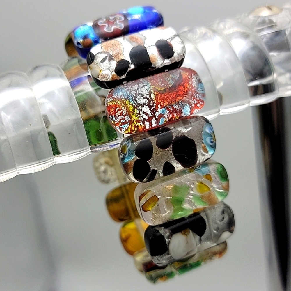 24x12x7mm Vivid Multicolor Millefiori Glass Dichroic Stretch Bracelet #32